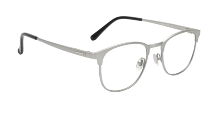 Silver Metal Eyeglasses with Clear Lenses on Black Background