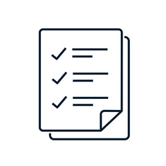 Document, checkmarks. Concept of resume, survey, list. Vector linear icon isolated on white background.