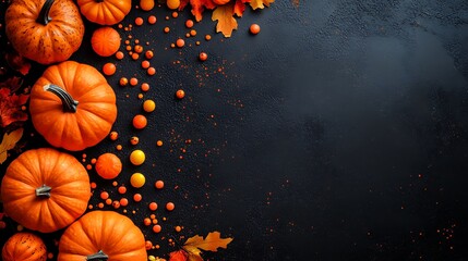 Autumn pumpkins and leaves arrangement