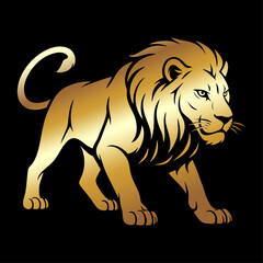 Obraz premium Lion logo vector illustration template. Simple design hand draw black and gold