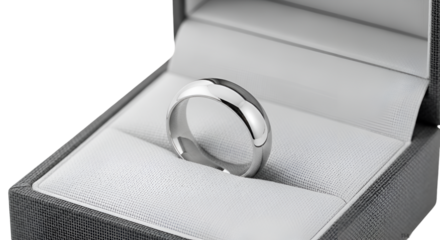 Silver Wedding Ring in Gray Ring Box Keywords: ring, wedding ring, engagement ring, jewelry