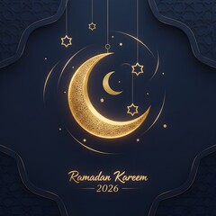 Ramadan Kareem 2026 Gold Moon & Star Pattern