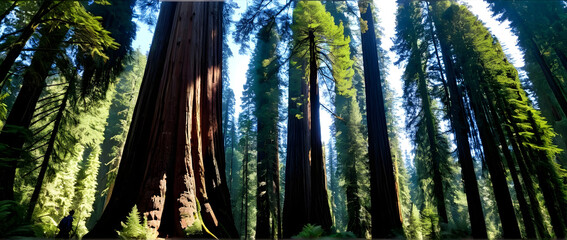 A giant redwood tree towering tree forest person sense of awe sunlight