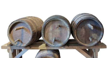 Wooden barrels or beer kegs isolated on white background