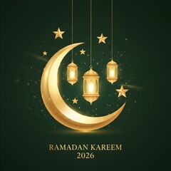 Ramadan Kareem 2026 Floral Pattern Crescent Moon