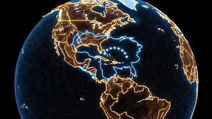 Abstract Digital Globe Network Overlaying United States and Venezuela Connectivity Conceptualizing Global Relations and