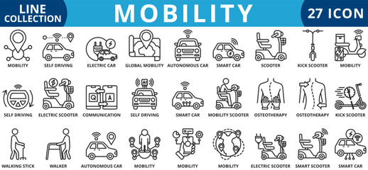 Mobility icon set outline style icon set collection vector illustration