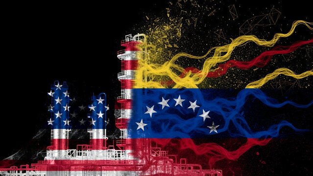 Abstract Representation of United States and Venezuela Relations Symbolic Color Motion Green Screen Background for