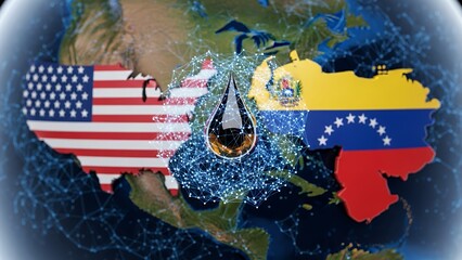 Abstract Representation of US Venezuela Relations Illuminated Global Network Data Connections and Energy Symbolism