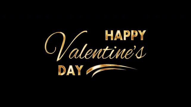 Animation Valentines day Golden shine text titles on black abstract background typography of happy valentines day isolated with alpha channel Quick time Prores 444 encode. Romantic greeting text for o