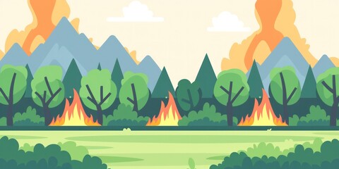 Flat Illustration of Forest Fire and Deforestation Showing Wildfire Disaster, Environmental Damage, and Climate Change Crisis Impact on Nature wallpaper.
