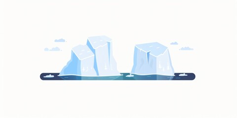 Flat Illustration of Melting Icebergs in Arctic Ocean Showing Global Warming Impact, Rising Sea Levels, and Climate Change Awareness Landscape.