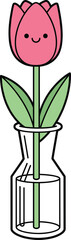 Cute Tulip Flower in Glass Vase Cartoon Vector Illustration for Spring Decor, Floral Design, Greeting Cards, and Nursery Art