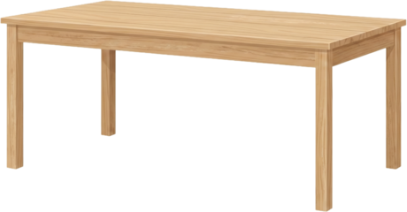 A light-colored wooden table with four legs on a black background