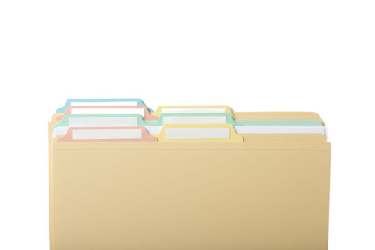 A row of colorful file folder tabs neatly organized in a pastel palette