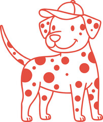 Cute Spotted Dog Wearing Cap Outline Cartoon Vector Illustration for Children, Mascot, Pet Branding, and Fun Animal Design