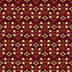 Geometric Tribal Arrow Motif Seamless Pattern Brown and Yellow Color Palette
