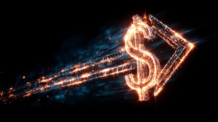 A stylized digital image depicting a glowing golden dollar sign with an upward-pointing arrow against a black background