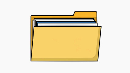 Illustrated yellow folder icon holding multiple documents, symbolizing organized digital and physical file storage, data management, and business administration concepts