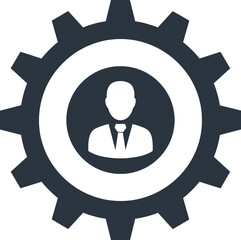 User Profile Inside Gear Icon Flat Vector Illustration for Settings, Management, Business Process, Account, and System Configuration Design