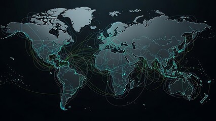 Global network connections visualized on a dark world map with glowing lines communication