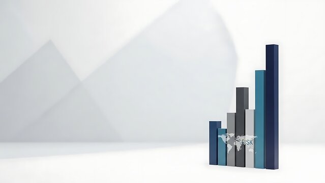 Bar chart with world map and risk label on a white background graph statistics - Powered by Adobe