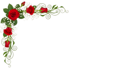 Elegant Red Rose Corner Border Floral Design Element