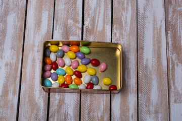 Candies with various milk chocolate and jelly gums candies