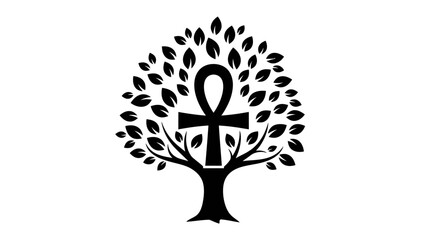 Ankh symbol within a tree silhouette, representing life, growth, and ancient Egyptian culture.