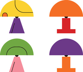 Abstract Table Lamp Icon Set with Colorful Geometric Shapes Flat Vector Illustration for Interior, Lighting, and Modern Design