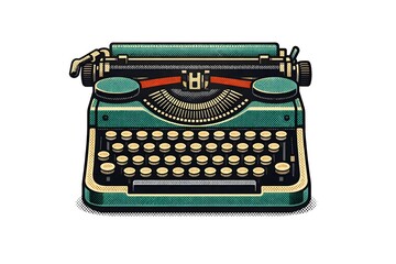 Retro Halftone Illustration of Vintage Typewriter