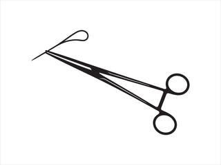 Black surgical forceps with loop on white background medical instrument clamp hemostat