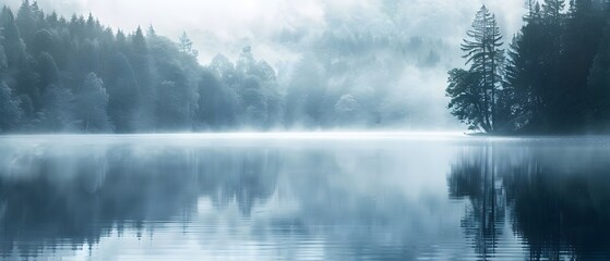 Nebliger Waldsee am frühen Morgen
