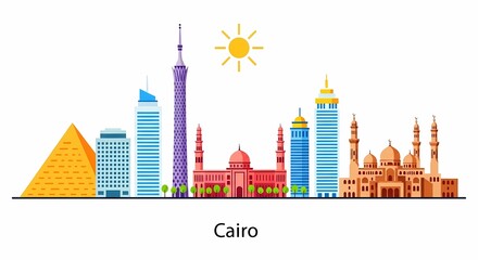 Obraz premium Vibrant Cairo Cityscape Urban Skyline Illustration.