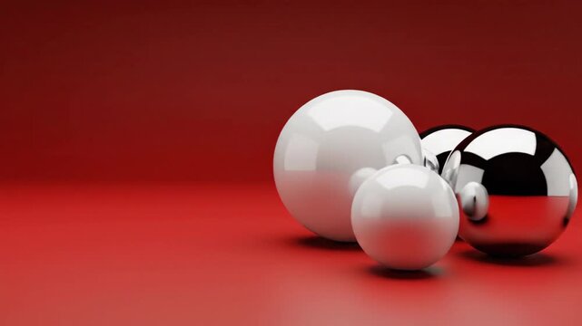 Abstract composition of spherical objects in red and white with metallic element