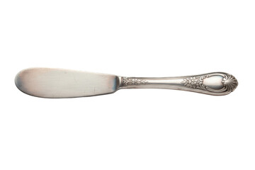 Fototapeta premium Elegant Butter Knife with Floral Details on a Neutral Surface for Culinary Purpose