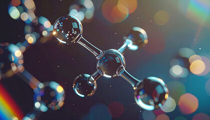 Molecular Marvel: A mesmerizing visual of a molecule with its atoms and bonds showcased against a dark backdrop. The brilliance of each element signifies the core of scientific study and innovation. 