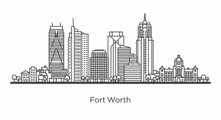Naklejka premium Fort Worth Texas City Skyline Illustration.