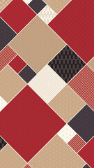 16:9サイズ縦型の背景素材：日本の伝統的な柄で構成された赤と黒と金色のジオメトリックパターン