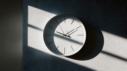 Minimalist White Wall Clock with Artistic Window Shadow Aesthetic Decor