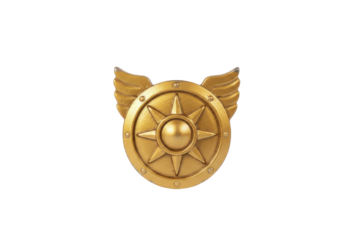 Golden Emblem with Wings and Detailed Starburst Design on a Gradient Surface