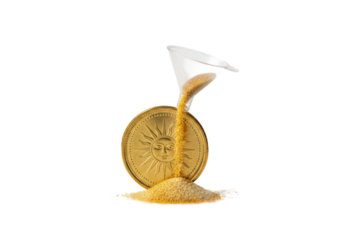 Golden Hourglass and Sun Coin Symbolizing Timeless Wealth and Prosperity
