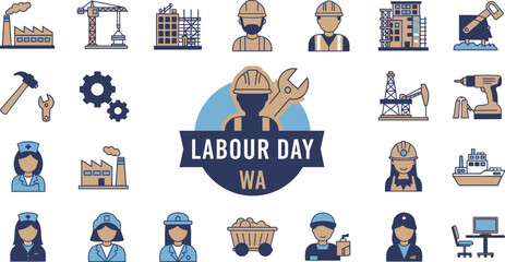 Flat of Diverse Workers Celebrating Labour Day construction healthcare