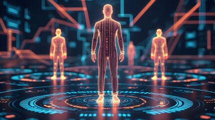 Futuristic Digital Visualization of Artificial Intelligence and Human Data Network