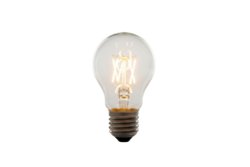 Lit incandescent bulb emitting warm glow on a minimalist light-toned surface