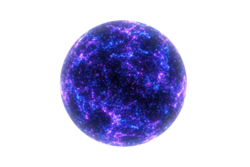 Luminous cosmic sphere emanating electric purple energy and cosmic dust
