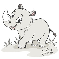 Fototapeta premium Baby Rhinoceros Outline Illustration for Coloring
