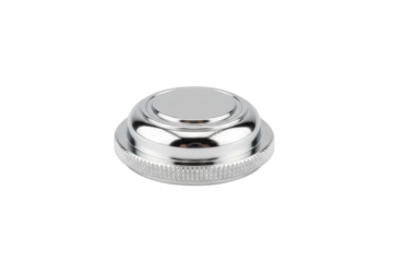 Metallic silver control knob isolated on white surface with a clean appearance