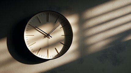 Minimalist White Wall Clock with Artistic Window Shadow Aesthetic Decor