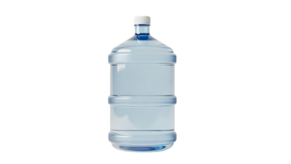 A 3D rendered large blue water container with a white cap, isolated against a black background